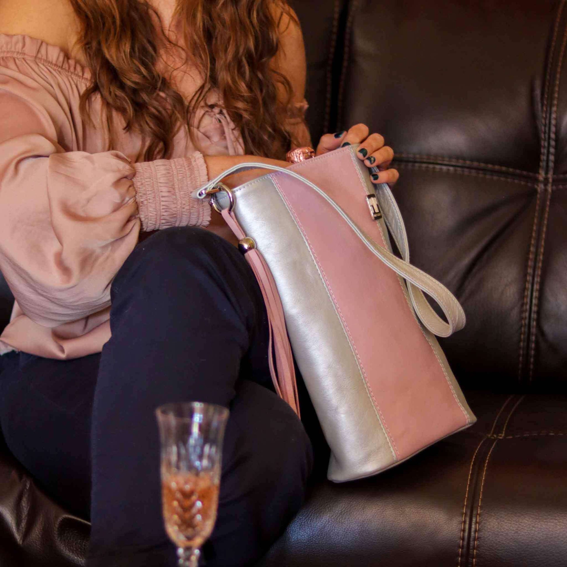Silver & Blush Wine Carrier Bag